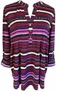 COCOMO XL Purple Pink Studded 3/4 Sleeve women's Pintuck Blouse Tunic shirt - Picture 1 of 14