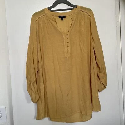 Top Cocomo Mujer 2X Mangas Acanaladas Cuello en V Talla Grande Amarillo Sólido Túnica Clara Foto 1 de 4