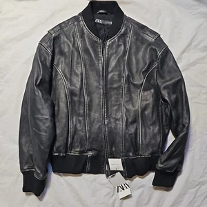 NUEVA CHAQUETA DE CUERO OVEJA DESGASTADA ZARA EFECTO VINTAGE S PEQUEÑA - Imagen 1 de 5