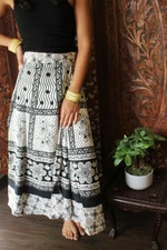  Boho Hippy Gypsy Black White Wrap Skirt Cotton Cover Up Summer Skirts Onesize 