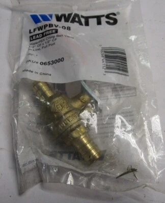 Watts Lead Free Water PEX Crimp Shut Off Ball Valve 1/2" CF x 1/2" CF 0653000 - Image 1 of 2