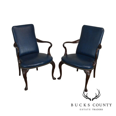 Queen Anne Style Custom Quality Mahogany Pair Shepherd's Crook Armchairs (C) Cover