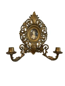Vtg Cameo Creation Framed Portrait Mme Lambert de Moriguey Ornate Wall Sconce - Picture 1 of 16