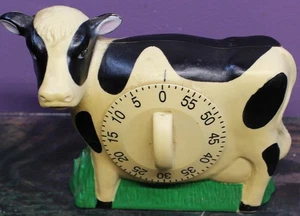 Vintage White & Black 3.5" Cow Cooking Timer Egg Timer - Mooing Alarm - Picture 1 of 5
