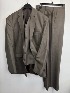 Bespoke 3 Piece Suit Mens 42L Blazer Jacket 36X32.5 Pleated Pants Brown Vest - Picture 1 of 19