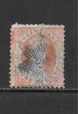 QUEENSLAND SCOTT 44a USED FINE - 1876 1p ORANGE VERMILION - QUEEN VICTORIA ISSUE - Image 1 of 2