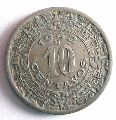 1942 MEXICO 10 CENTAVOS - Excellent Coin - FREE SHIP - Mexico Bin #1000 - Image 1 of 2