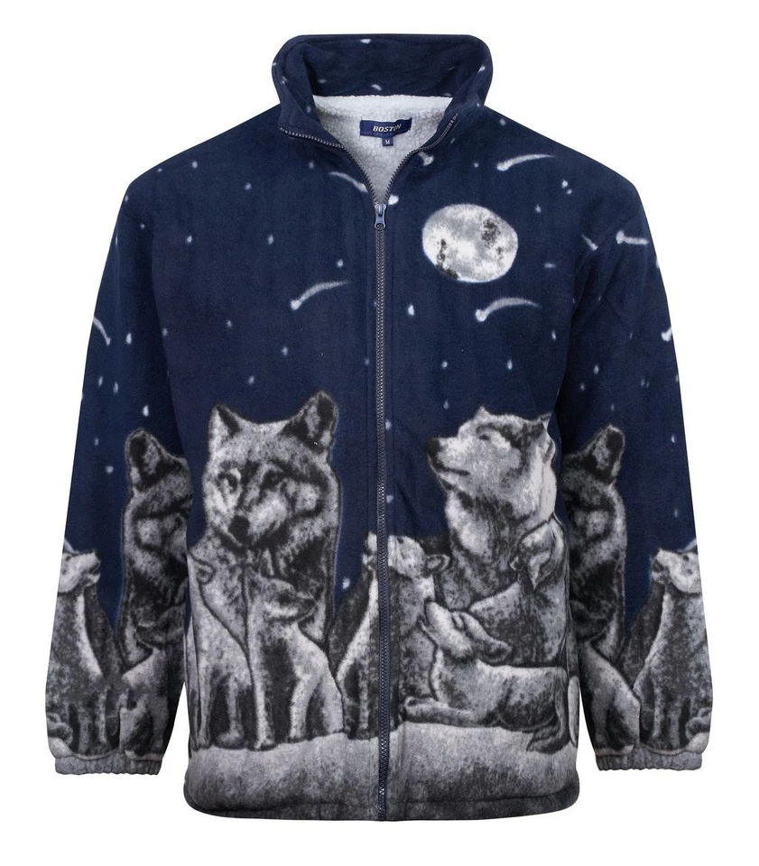 Unisex Warm Winter Cosy Outdoor Animal Wolf Print Fleece Lined Jacket - Image 1 of 1