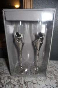 Nuovo Bicchiere Argento Sposa Sua Sua Sua Champagne Flauti Forma Cuore Design - Foto 1 di 5