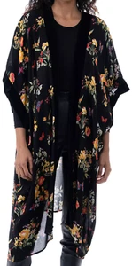 I.n.c. Butterfly Garden Womens Velvet Trim Kimono Black Floral osfa - Picture 1 of 1