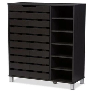 2 Door Shoe Cabinet Chest Dresser Storage Rack Wood and Veneer Closet Furniture - Picture 1 of 5