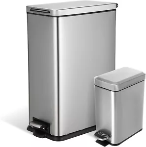 Home Zone Living 12 and 1.3 Gallon Kitchen Trash Can Value Bundle Set - Silver - Picture 1 of 7