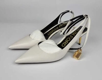 Bombas TOM FORD 55mm Candado Cuero Blanco Nuevas Talla 37.5 EE. UU. 7.5 Foto 1 de 4