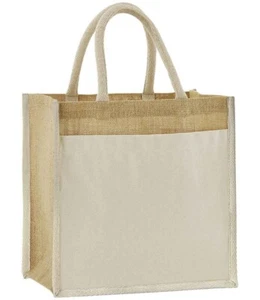 Natural Cotton Pocket Starched Jute Midi Tote Shopper Bag Westford Mill - Picture 1 of 3