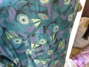 NOS Vtg BURBERRY Funky RAYON L Summer Shirt Geometric Teal Purple Black Yellow - Picture 1 of 9