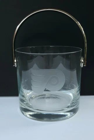 Philadelphia Flyers Glass Ice Bucket With Silver Colored Handle Cover