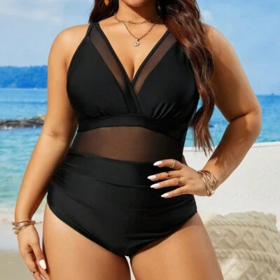Plus-Size Übergröße Große Größen Schwarz Damen Schwimmanzug Badeanzug Einteilig - Bild 1 von 4