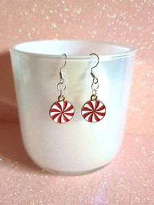 🎄Sweet Christmas Peppermint Candy 925 Sterling Silver Plated Earrings🎄 - Picture 1 of 9