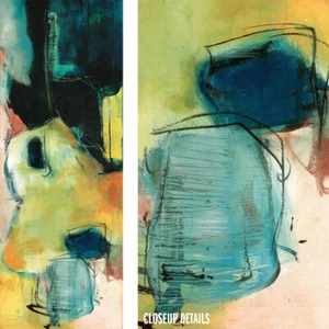 18W"x48H" CELLO 1 by KARL STRIEBEL - BLUE/BEIGE/AQUA GREEN STRINGS VIOLIN CANVAS - Picture 1 of 7