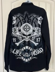 Helix Herren Life on the Road Skull Goth Button Down Langarm Hemd Größe M - Bild 1 von 7