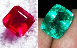 Natural Emerald & Ruby Pair 8 to 10 Ct Loose Gemstone Certified RM192 - Picture 1 of 7