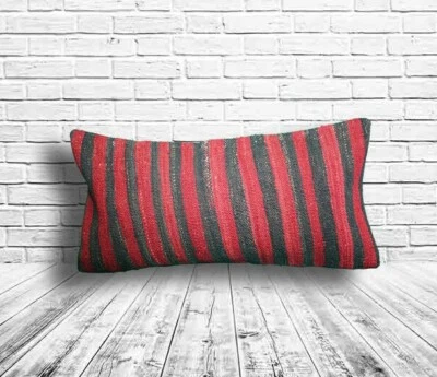 Turkish Kilim Pillowcase 12x24 inches, 30x60 cm Authentic 100% C1, Handmade - Image 1 of 3