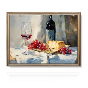Wein und Käse | Küche Stillleben Gemälde | Restaurant Kunstdruck - Bild 1 von 5