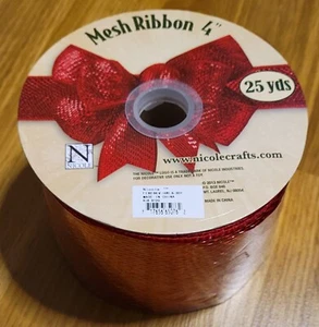 Deco Mesh Ribbon 4" Inches Large 25 Yards Metallic Red Holiday Wedding Nicole - Picture 1 of 1