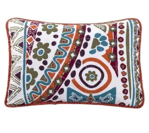 VCNY Pillowcases Queen/King Quilted Boho Floral Blue White Orange Green Retro - Picture 1 of 10