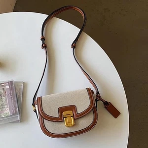 Borsa da sella donna patchwork in tela marrone retrò 2025 tracolla borsetta - Foto 1 di 27