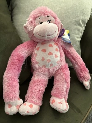 Build A Bear Workshop  Hugs Fur You Pink Hearts Stuffed Monkey Plush 17" 2009 - Image 1 of 4