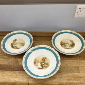 3 x Antique Hand Painted Scenic Footed Cake Plates. Scottish Scenes. Victorian - Picture 1 of 24