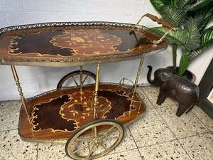 Alter Servierwagen, Holz Messing Intarsien aus Italien Teewagen Wagen Tisch - Bild 1 von 20