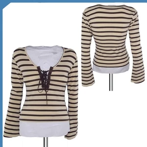 Denny Rose Maglia Da Donna Beige Marrone Taglia 42 M Righe Made In Italy Lunga - Imagen 1 de 16