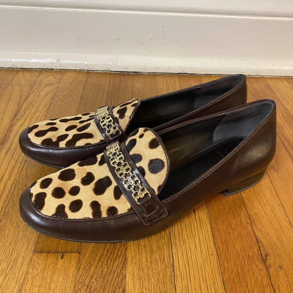 Zapatos mocasines Tory Burch para mujer talla 7,5 marrón estampado de leopardo pelo de becerro sin cordones Foto 1 de 4