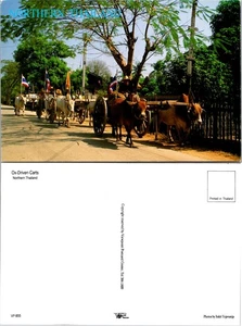 Asia Northern Thailand Ox Driven Carts with Flags Displayed UNP Postcard - Picture 1 of 1