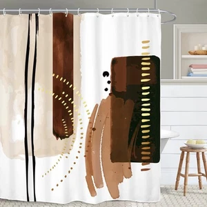 Abstract Geometric Bathroom Shower Curtain 60W by 71H Inch Brown Tan Neutral ... - Picture 1 of 5