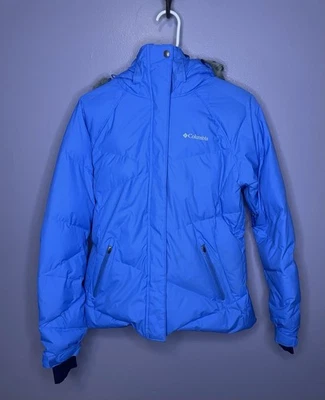 Columbia Lay D Abajo Chaqueta Mujer M Azul Con Capucha Puffer Esquí Nieve Invierno Abrigo Foto 1 de 4
