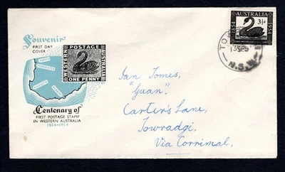 Australia Occidental 1954 Sello Cisne Rockdale Cachet dirigido NO es un primer día Foto 1 de 2
