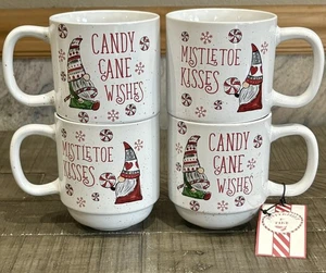 4er Set Pfefferminze & Kiefer Weihnachtswichtel Stapeltassen Zuckerstange Wünsche - Bild 1 von 3