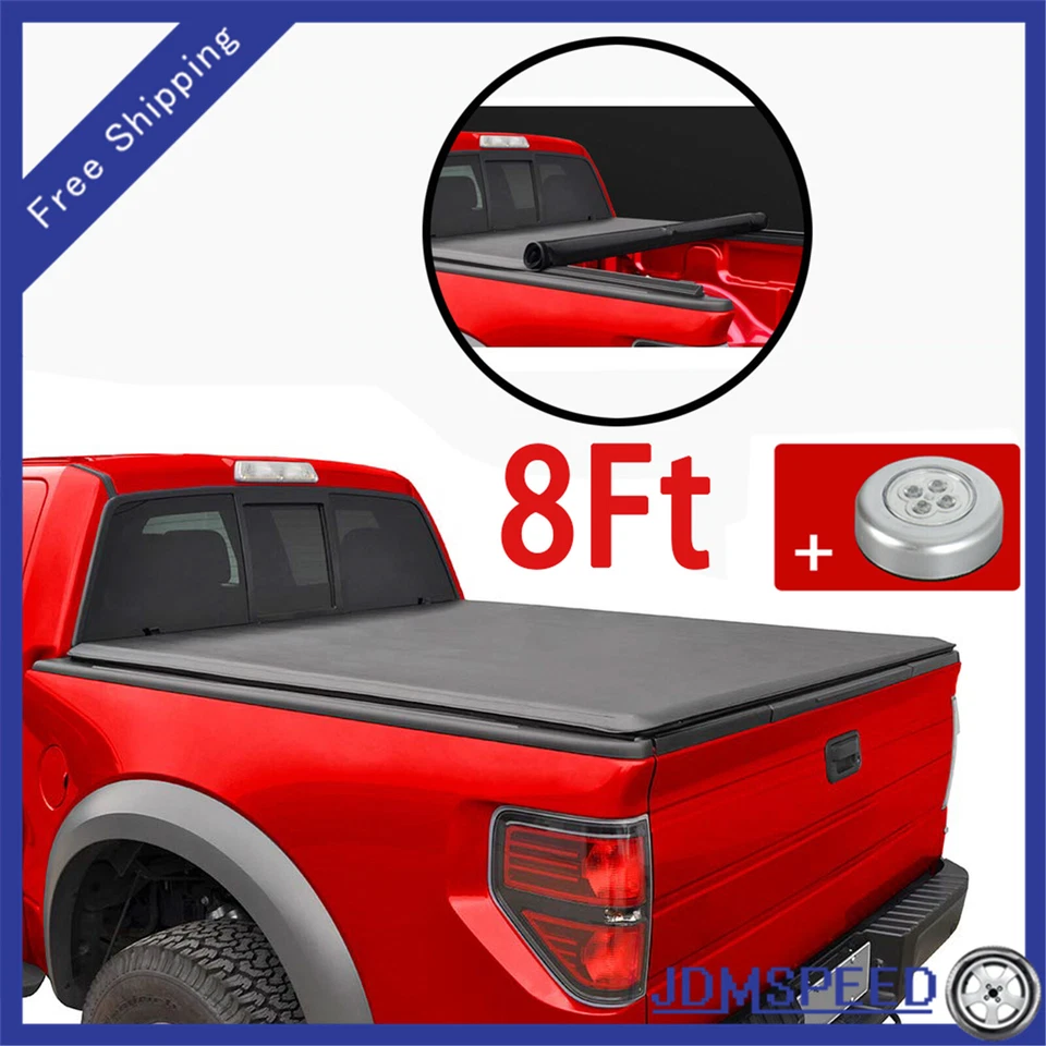 8FT Soft Roll Up Truck Tonneau Cover For Chevy GMC 2500 1500 2014-2018 Long Bed  Foto 1 de 4