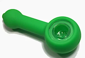 Silicone Tobacco Smoking Pipe GREEN 4.25" Silicone Smoking Pipe Glass Screen - Picture 1 of 4