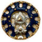 7/8" Antique Gilded Openwork Brass Button w Celluloid Liner & Cold Enamel