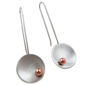 Lange massive 925 Silber und Kupfer Kugel Perlen Einfädler Kreis Ohrhänger - Bild 1 von 5