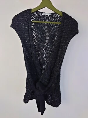 Кардиган Sarah Pacini галстук спереди без рукавов OS Великобритания 8-10 многослойный открытый трикотаж - Изображение 1 из 4