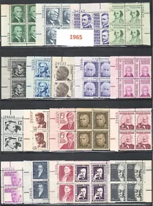 USA 1965 MNH 19 Plate Blocks with Definitives - Picture 1 of 1