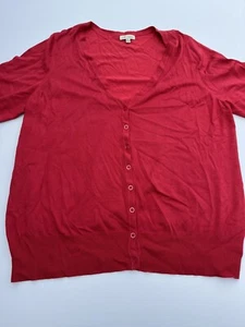 AUTOGRAPH SHORT SLEEVE V NECK BUTTON UP TIGHT KNIT PINK CARDIGAN SIZE L - Picture 1 of 7