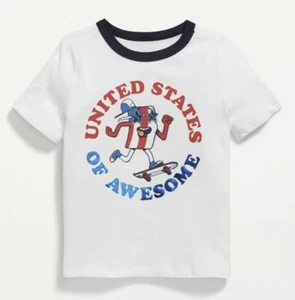 Old Navy Toddler Size 4T ~ United States ~ White Short Sleeve T-Shirt Tee .. USA - Picture 1 of 2