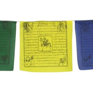 Tibetische Gebetsfahnen 22 cm breit bunte Schrift 5 Rollen Set Baumwolle - Picture 1 of 5