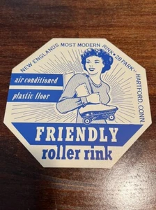 Vintage Rollschuhbahn Aufkleber Etikett Hartford CT Friendly Rollbahn - Bild 1 von 2